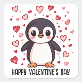 Valentinstag Pinguin Quadratischer Aufkleber