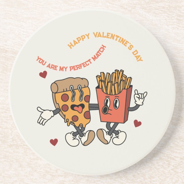 Valentinstag "Pizza and Fried Potato Match" Getränkeuntersetzer (Vorne)