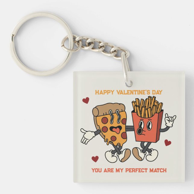Valentinstag "Pizza and Fried Potato Match" Schlüsselanhänger (Vorderseite)
