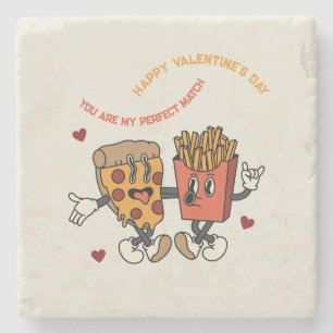 Valentinstag "Pizza and Fried Potato Match" Steinuntersetzer