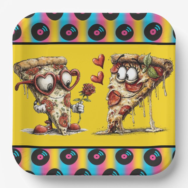 Valentinstag-Pizza-Party  Pappteller (Vorderseite)