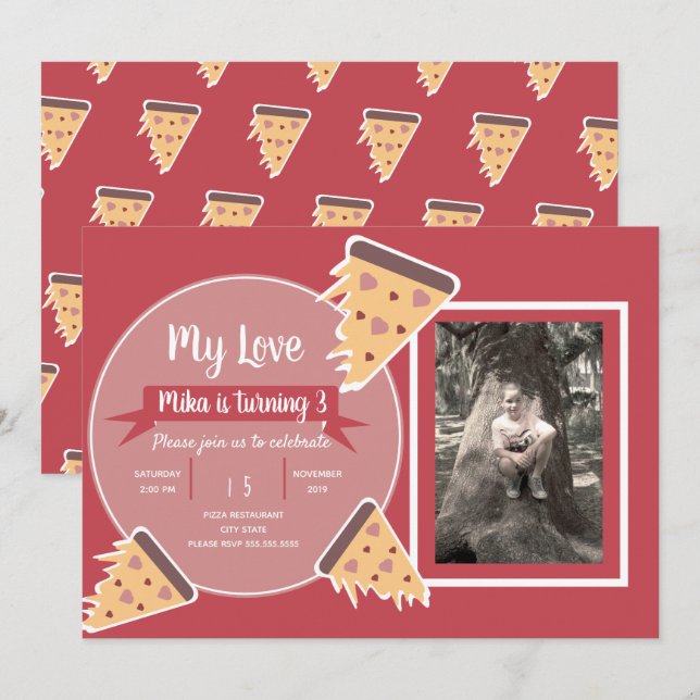 Valentinstag Pizza Party Party Foto Einladung (Vorne/Hinten)
