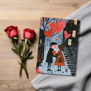 Valentinstag-Postkarte - Paar beim Spaziergang im  Karte