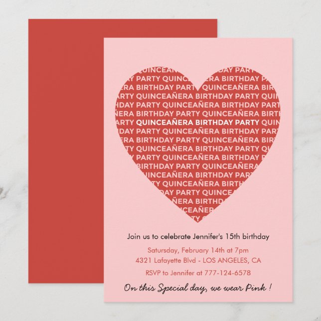 Valentinstag quinceanera Einladungen Geburtstag (Vorne/Hinten)