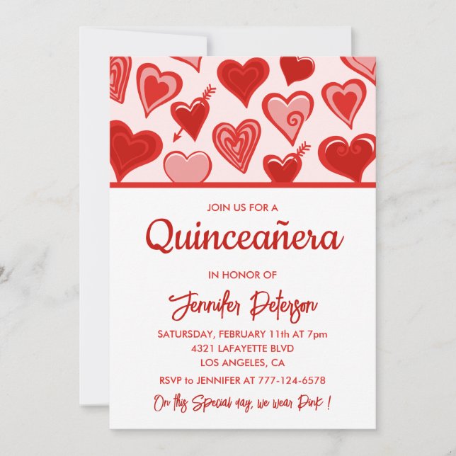 Valentinstag quinceanera Einladungen Herzrot (Vorderseite)
