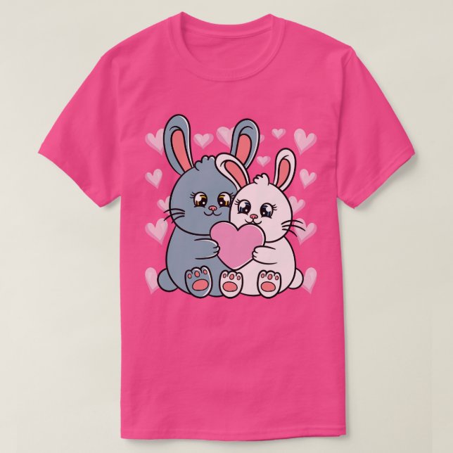 Valentinstag Rabbit Couple Bunnys T-Shirt (Design vorne)