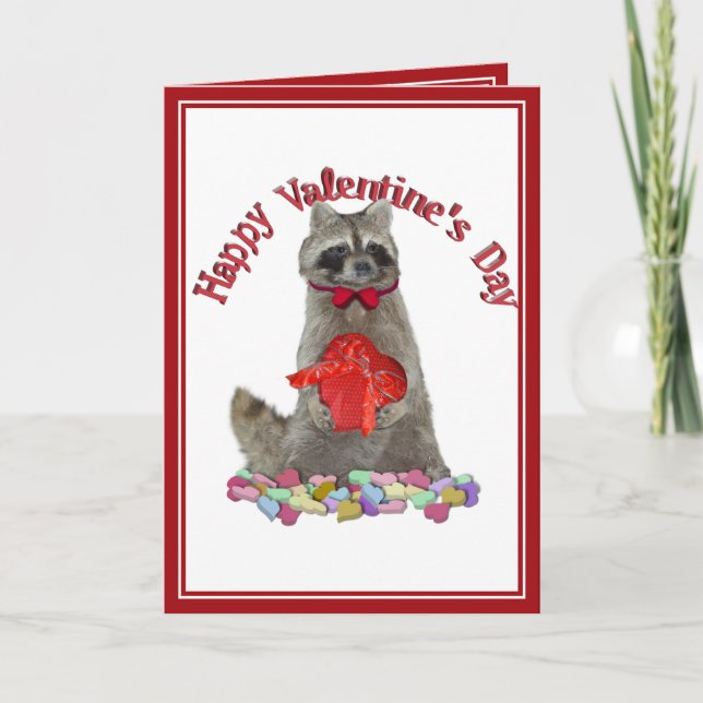Valentinstag Raccoon Bandit Feiertagskarte (Vorderseite)