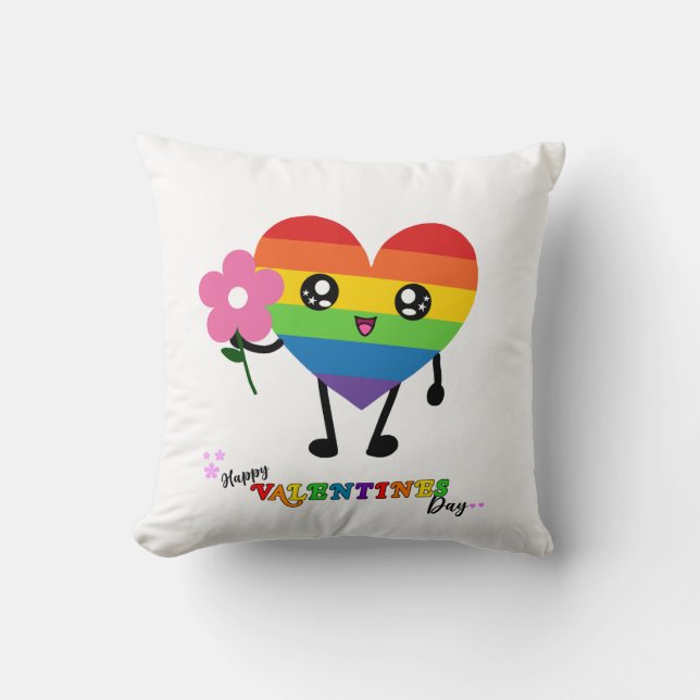 Valentinstag Rainbow Heart Throw Kissen (Vorderseite)