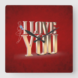 Valentinstag Red 3D I Liebe Sie Quadratische Wanduhr