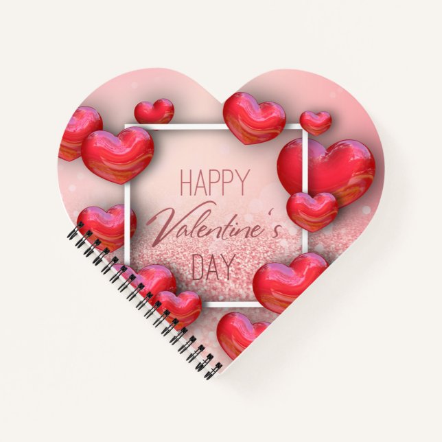Valentinstag Red Heart Glitzer SpiralNotebook Notizbuch (Vorderseite)