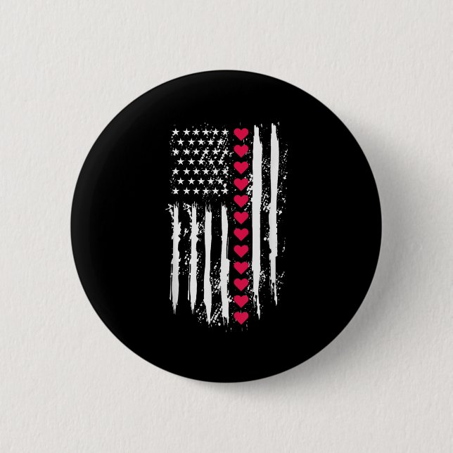 Valentinstag Red Hearts USA Button (Vorderseite)