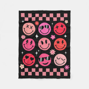 Valentinstag Retro Groovy Rosa Glückliches Gesicht Fleecedecke