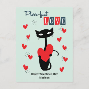 Valentinstag Retro Mitteljahrskatze Feiertagspostkarte