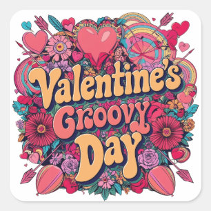 Valentinstag, Retroclipart Quadratischer Aufkleber