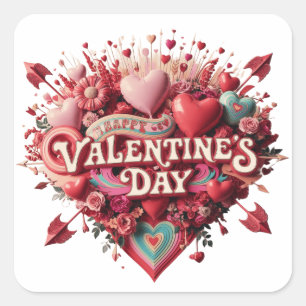 Valentinstag, Retroclipart Quadratischer Aufkleber