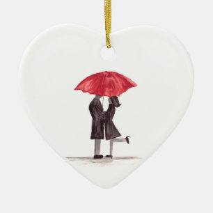 Valentinstag romantisches Paar mit rotem Schirm Keramik Ornament