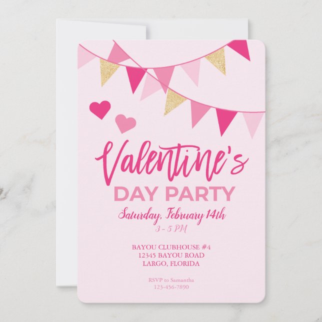 Valentinstag Rosa-Banner-Party Einladung (Vorderseite)