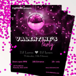 Valentinstag Rosa Disco Ball Party Flyer