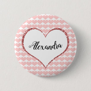 Valentinstag Rosa Herz Individuelle Name Button