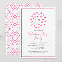 Valentinstag Rosa Herzen und Pfeile Einladung