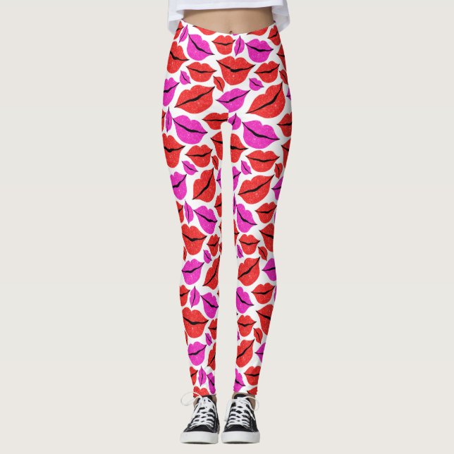 Valentinstag Rosa Lippenmuster Leggings (Vorderseite)