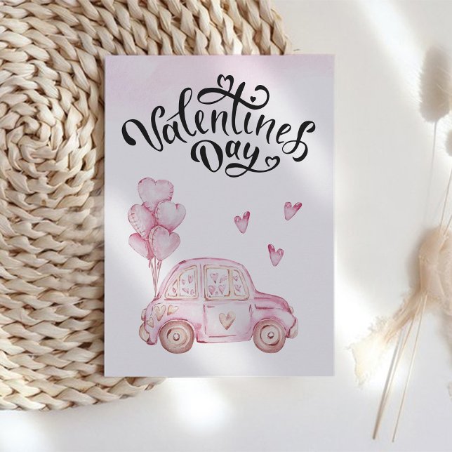 Valentinstag rosa Niedliches Auto Feiertagskarte (Von Creator hochgeladen)