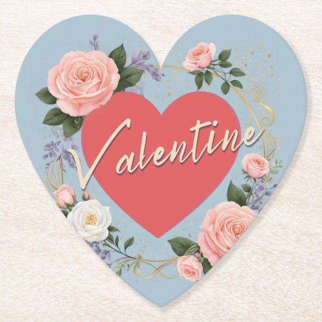 Valentinstag Rosa Rosen Romantische Liebe Herz Untersetzer (Vorderseite)