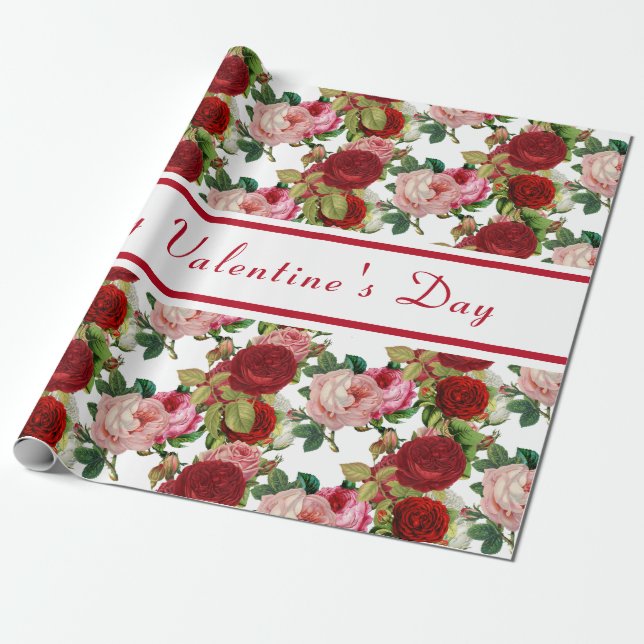 Valentinstag Rosa und Rote Rose Geschenkpapier (Ungerollt)