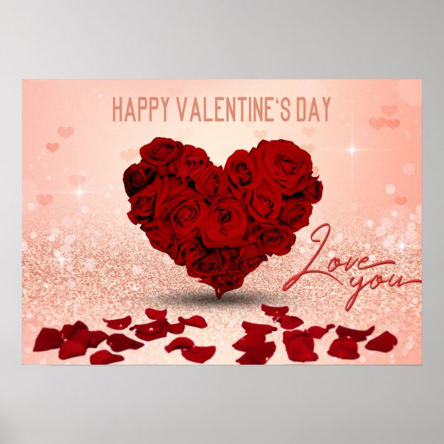 Valentinstag Rose Herz Bouquet - Plakatwerbung Poster (Vorne)