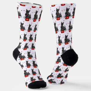 Valentinstag (rot) Schottischer Hund (schwarz) Nie Socken