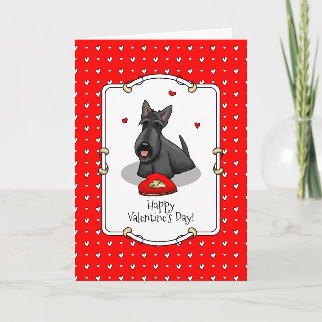 Valentinstag (rot) Scottie Dog (schwarz) Niedlich Karte (Vorderseite)