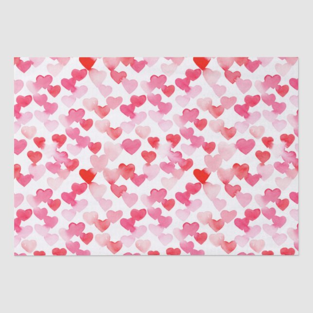 Valentinstag Rot und Rosa Wasserfarbenherzen Seidenpapier (Vorderseite)
