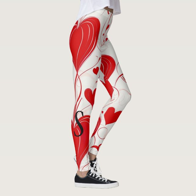 Valentinstag, rote Herzen, Monogramm Leggings (Von Creator hochgeladen)