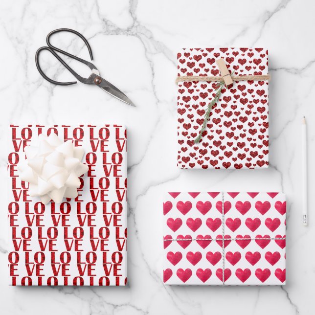 Valentinstag Rote Liebe und Herz Stilvoll Geschenkpapier Set (Vorderseite)
