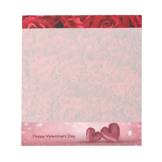 Valentinstag Rote Rosen und Rotes Herz Notizblock (Vorderseite)