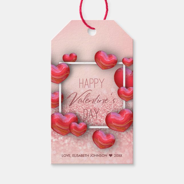 Valentinstag Roter Herzen Glitzer - Geschenktag Geschenkanhänger (Vorderseite)