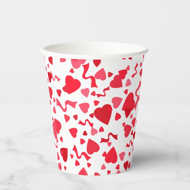 Valentinstag Roter Konfetti Herz Pappbecher (Vorderseite)
