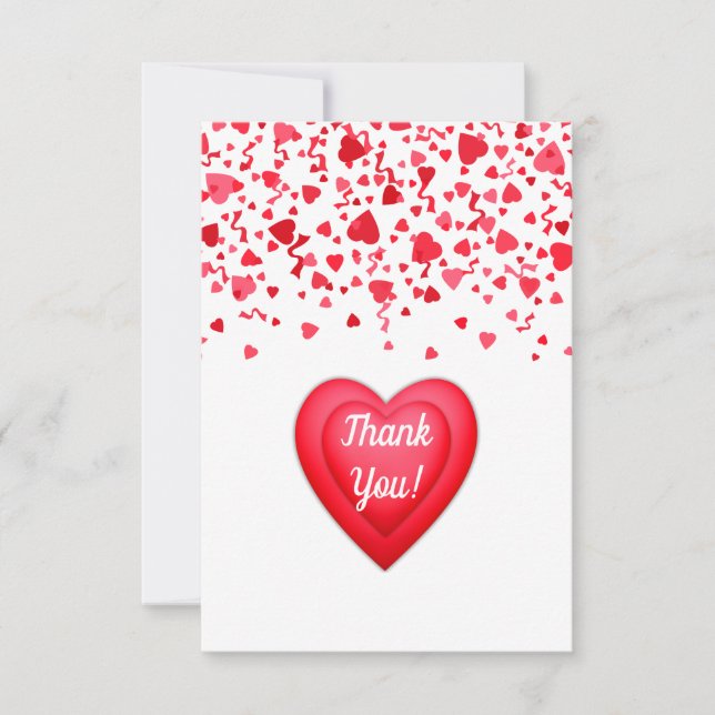 Valentinstag Roter Konfetti Herz Personalisiert Dankeskarte (Vorderseite)