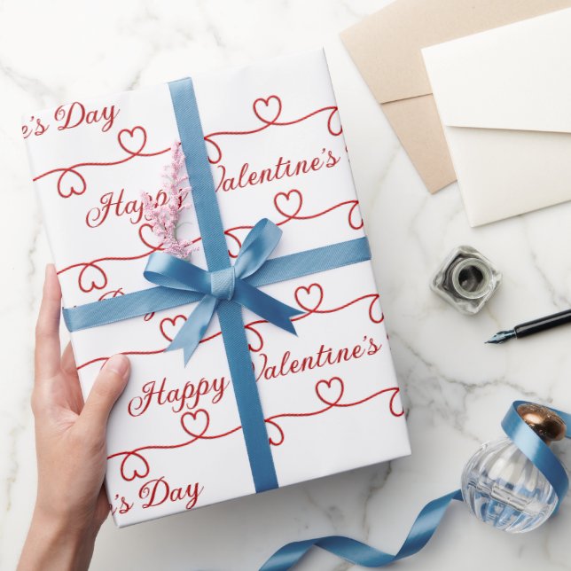 Valentinstag Rotes Herz auf Weiß Geschenkpapier (Schenken)