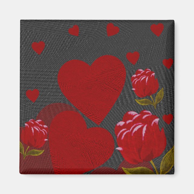 Valentinstag, rotes Herz, graue rote Rose Magnet (Vorne)