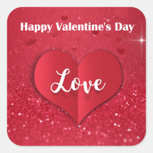 Valentinstag Rotes Papier Herz Glitzer - Aufkleber