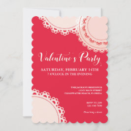 Valentinstag Rotes Weißes Doilies Party Einladung