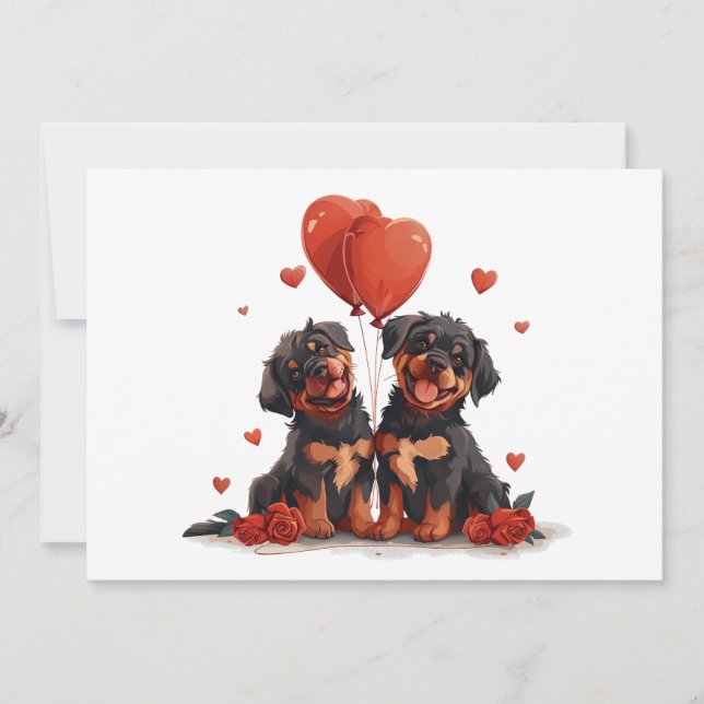 Valentinstag Rottweiler Hunde Feiertagskarte (Vorderseite)