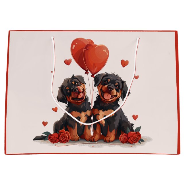 Valentinstag Rottweiler Hunde Große Geschenktüte (Vorderseite)