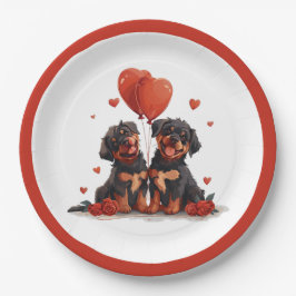 Valentinstag Rottweiler Hunde Pappteller