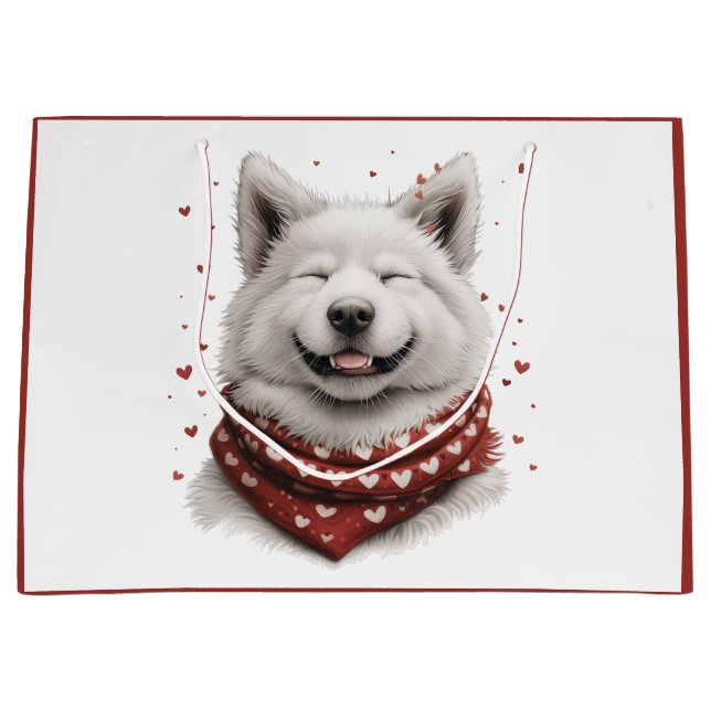 Valentinstag Samojede-Hund Große Geschenktüte (Vorderseite)