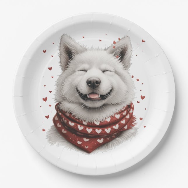 Valentinstag Samojede Hund Pappteller (Vorderseite)