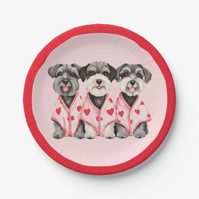 Valentinstag Schnauzer Hunde Pappteller (Vorderseite)