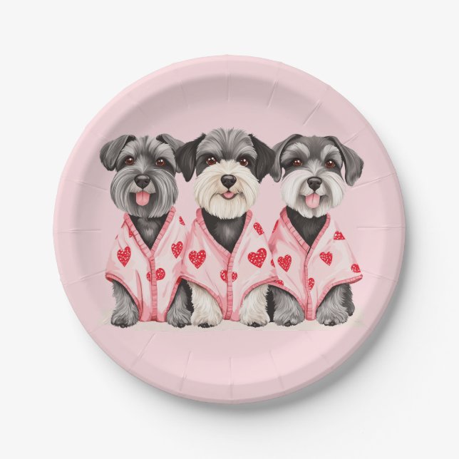 Valentinstag Schnauzer Hunde Pappteller (Vorderseite)
