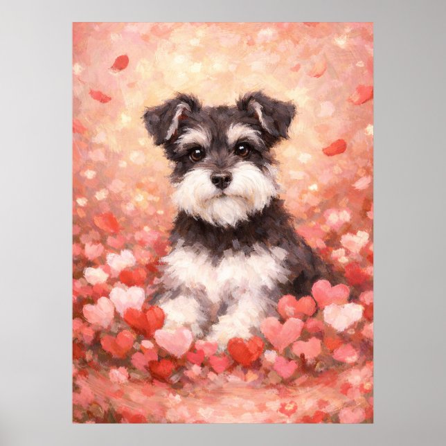 Valentinstag Schnauzer mit Herzen Poster (Vorne)